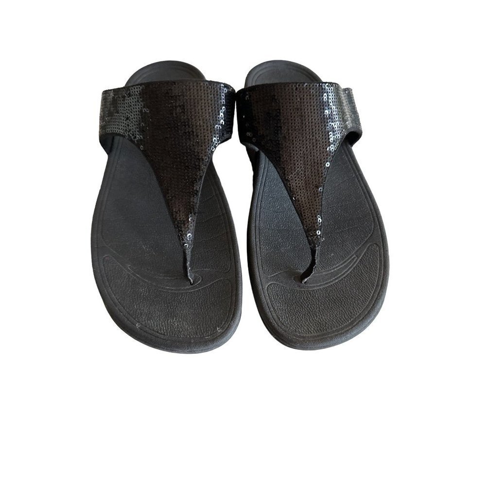Fitflop Womens Black Sequined Thong Sandals Size 10 Comfort vacation - Picture 1 of 7